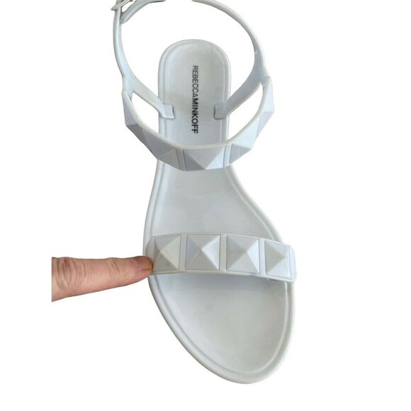 Rebecca Minkoff Womens Jana Ankle Strap Jelly Sandals Whiteβ Studs Buckle 5.5 - Picture 7 of 7